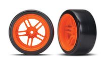 Traxxas - Tires and wheels, assembled, glued (split-spoke orange wheels, 1.9" Drift tires) (rear) (TRX-8377A) - thumbnail