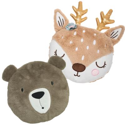 Dieren sierkussens kinderkamer - bruine beer en hertje - 30/31 cm - polyester