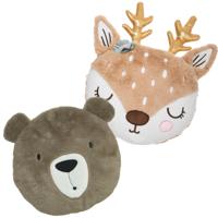 Dieren sierkussens kinderkamer - bruine beer en hertje - 30/31 cm - polyester