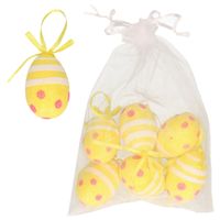 Decoratie paaseieren hangend - 6x - geel glitter - piepschuim - 6 cm Decoratie paaseieren hangend - 6x - geel glitter - piepschuim - 6 cm