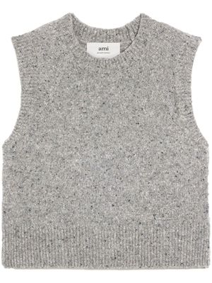 AMI Paris pull en maille à design sans manches - Gris