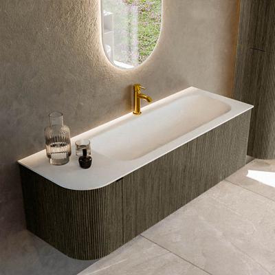 Badmeubel Mondiaz Kurve | 135 cm cm | Meubelkleur Shadow | Wastafelkleur Talc | Solid surface | Wasbak rechter zijde spoelbak | 1 kraangat