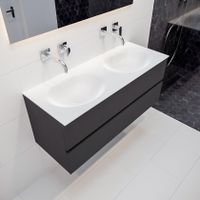 Mondiaz Vica Moon badmeubel antraciet mat 120 cm 2 lades solid surface dubbele spoelbak zonder kraangat