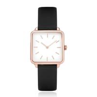 LGT JWLS Dameshorloge &apos;Square&apos; - Zwart Lederen Band, Wit Uurwerk, Rose Gouden Kast