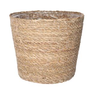 Plantenpot/bloempot van jute/zeegras diameter 22 cm en hoogte 19 cm creme beige