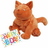 Pluche knuffel Dikkie Dik kat/poes 43 cm met A5-size Happy Birthday wenskaart - Knuffel huisdieren - thumbnail