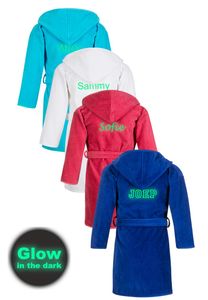 Kinderbadjas borduren GLOW in the dark-6-8 jaar-wit