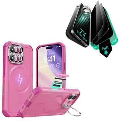iPhone 17 Bundle Cyber Tough Magnetic Case (Camera Control, Stash Stand) and Armorite Privacy Screen Protector - Rosy Pink