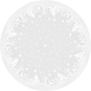 Kerst tafelkleed/tafellaken - rond - wit - kerst print - D180 cm - polyester