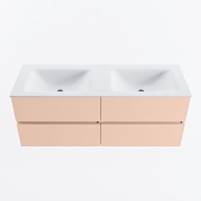 MONDIAZ VICA 130cm badmeubel onderkast Rosee 4 lades. Wastafel CLOUD dubbel zonder kraangat, kleur Talc.