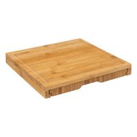 Borrelplank/kaasplank set - inclusief 4x kaasmes - bamboe hout - 30 x 30 cm - serveerplank - thumbnail