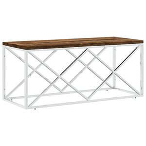 The Living Store Salontafel Industrial - 110 x 45 x 45 cm - Roestvrij staal en hergebruikt hout