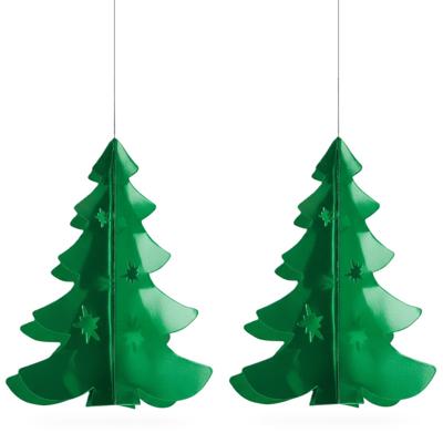 Hangdecoratie kerstboom - 2x - groen - 35 cm - brandvertragend papier - kerstversiering