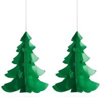 Hangdecoratie kerstboom - 2x - groen - 35 cm - brandvertragend papier - kerstversiering