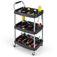 3-Niveau Werkplaatswagen met Universele Wielen Rollende Gereedschapswagen Belasting 45KG 59 x 45 x 107 cm Zwart