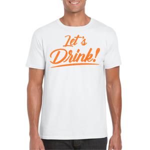 Bellatio Decorations Verkleed T-shirt voor heren - lets drink - wit - oranje glitters - glamour 2XL  -