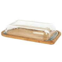 Kaas/Hapjes serveerplankje met stolp - bamboe hout - kaasstolp - 28 x 17 x 5 cm - kaasplankje