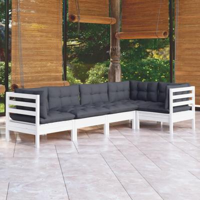 5-delige Loungeset met kussens grenenhout wit