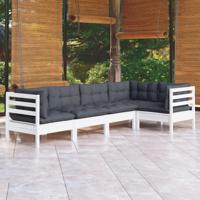 5-delige Loungeset met kussens grenenhout wit