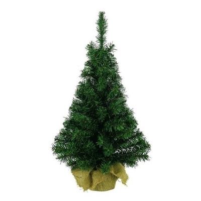 Everlands Kerstboom - 2x - mini - groen - in jute zak - D41 x H75 cm - 81 tips - kunststof