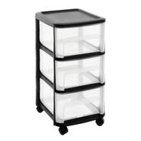 Eda Ladenkast organizer - zwart - A4 - 3 lades - met wieltjes - L32 x B37 x H61 cm - Ladenblokken