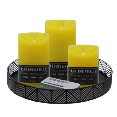 Anna Collection LED kaarsen - 3x stuks - geel - met rond dienblad - kaarsenbord - D29 cm Anna Collection LED kaarsen - 3x stuks - geel - met rond dienblad - kaarsenbord - D29 cm