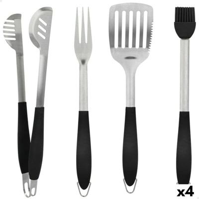 Set met barbecuebenodigdheden Aktive 4 Onderdelen Barbecue Roestvrij staal 10 x 42 x 4 cm (4 Stuks)