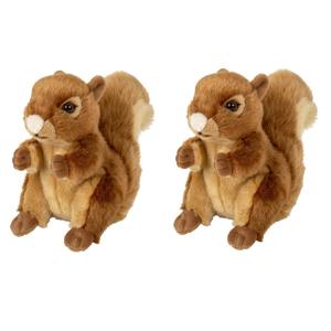 Nature Planet pluche knuffel - Set van 2x stuks - rode eekhoorn - 18 cm - bosdieren knuffels