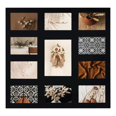 Collage fotolijst voor 11x foto - voor verschillende maten fotos - hout - zwart - 55 x 53 cm