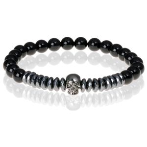 Heren armband Onyx met Hematiet kralen Titanium Skull