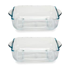 Ovenschaal van borosilicaat glas - 2x - vierkant - 2 Liter - 25,5 x 22 x 6 cm