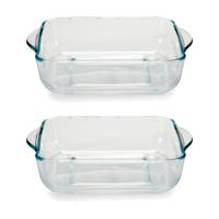 Ovenschaal van borosilicaat glas - 2x - vierkant - 2 Liter - 25,5 x 22 x 6 cm - thumbnail