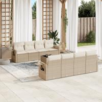 9-delige Loungeset met kussens poly rattan beige
