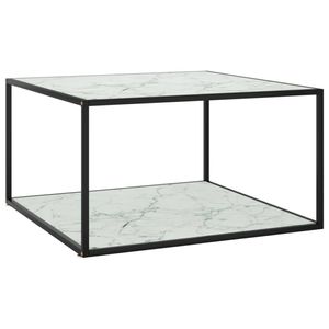 vidaXL Salontafel met wit marmerglas 90x90x50 cm zwart