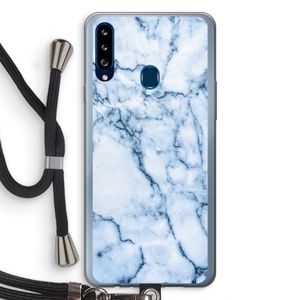Blauw marmer: Samsung Galaxy A20s Transparant Hoesje met koord