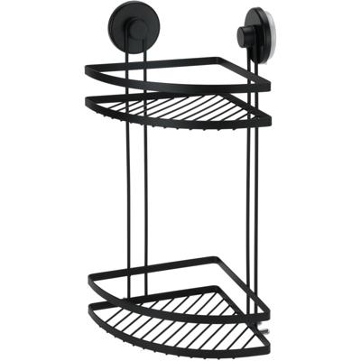 Badkamer doucherek organiser - zwart - metaal - zuignappen - 25 x 18 x 37 cm