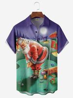 Golf Santa Chest Pocket Short Sleeve Vacation Shirt