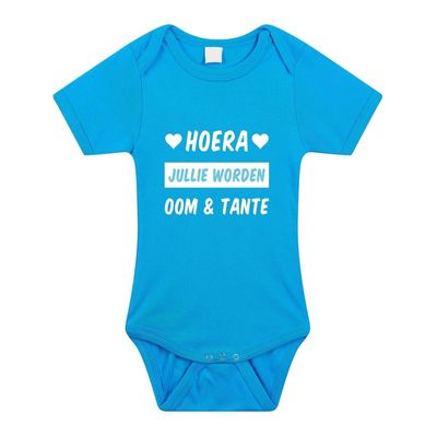 Hoera oom en tante cadeau baby rompertje blauw voor jongens