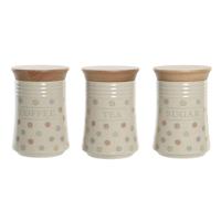 Tin DKD Home Decor Beige Bamboe Keramiek Stippen 10 x 10 x 16 cm (3 Stuks)
