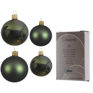 Glazen kerstballen pakket donkergroen glans/mat 38x stuks 4 en 6 cm inclusief haakjes - Kerstbal