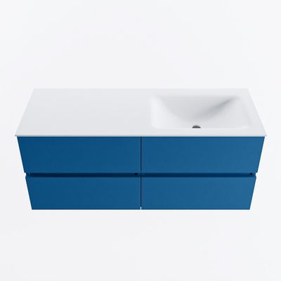 MONDIAZ VICA 120cm badmeubel onderkast Jeans 4 lades. Wastafel CLOUD rechts 1 kraangat, kleur Talc.
