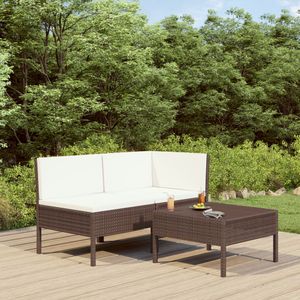 3-delige Loungeset met kussens poly rattan bruin