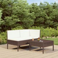 3-delige Loungeset met kussens poly rattan bruin - thumbnail