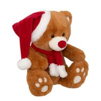Knuffel kerstbeer - met kerstmuts - 34 cm - pluche - kerstknuffel beer - knuffelbeer