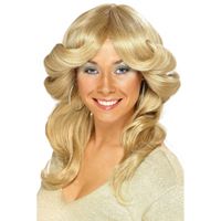 70s damespruik blond lang haar   - - thumbnail