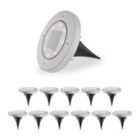 Ellis 12x Solar grondspots - 8 LEDs - 3000K warmwit licht - IP65 waterdicht - Incl. schemerschakelaar - RVS