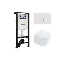 QeramiQ Dely Toiletset - 36.3x51.7cm - diepspoel - rimless - Geberit UP320 plieger inbouwreservoir - softclose toilet zitting 35 mm - glans witte bedieningsplaat - rechthoekige knoppen - wit glans SW1026255 / SW1159505/SW1381697/SW706187