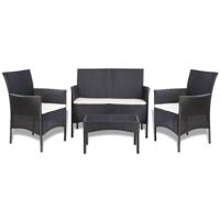 4-delige Loungeset met kussens poly rattan zwart