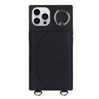 iPhone 11 hoesje - Backcover - Pasjeshouder - Portemonnee - Ringhouder - Koord - Kunstleer - Zwart