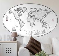 Wanderlust wereldkaart muursticker - thumbnail